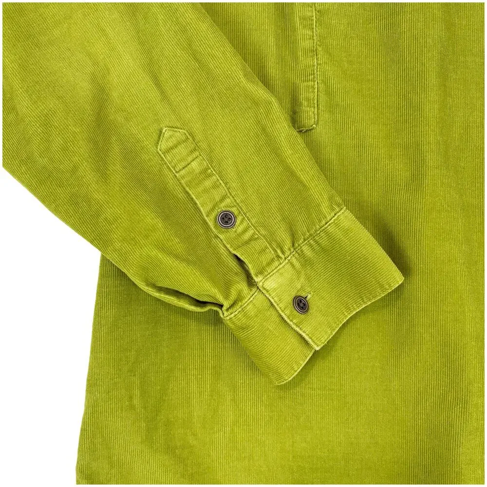 J Jill Corduroy Tunic Button Down Shirt Womens L Chartreuse Green Lightweight